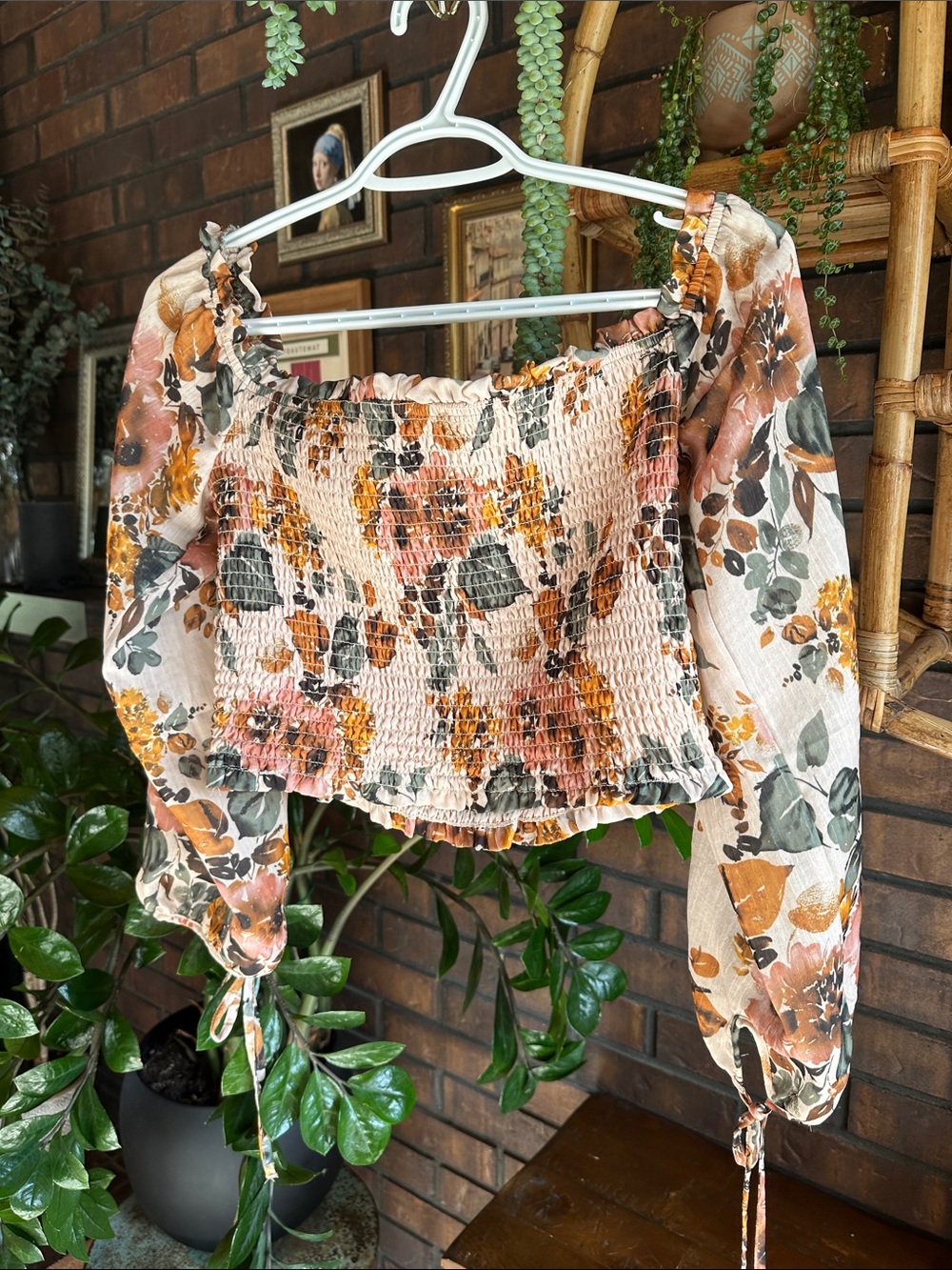 Dynamite Floral Smocked cropped Peasant Top